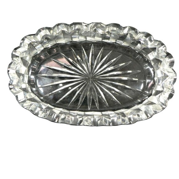 Dish Oval Starburst Glass Mint Candy Saw Tooth Rim Elegant Mid-Century - Picture 4 of 12